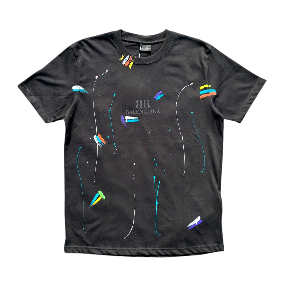 Balenciaga Splatter Spectrum Black Cotton Crewneck T-Shirt