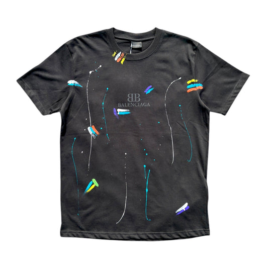 Balenciaga Splatter Spectrum Black Cotton Crewneck T-Shirt