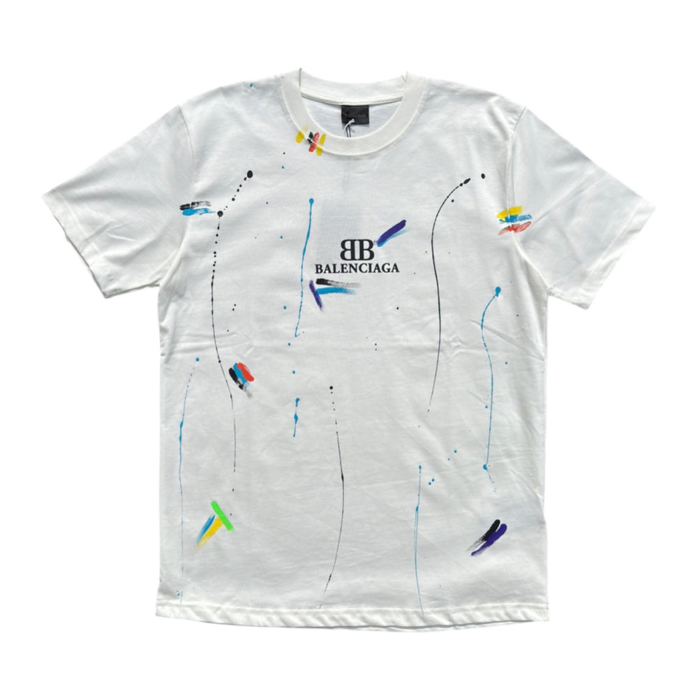 Balenciaga Splatter Spectrum White Cotton Crewneck T-Shirt