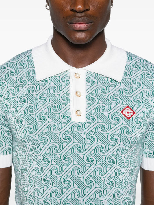 Casablanca Jacquard Monogram Polo Shirt in green